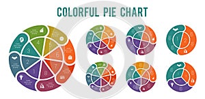 Colored pie chart, infographic template set