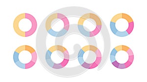 Colored pie diagram. Circular section graph. Circle chart divided into pieces. Set of segments. Round scheme