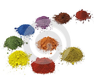 Colored pigments on white background