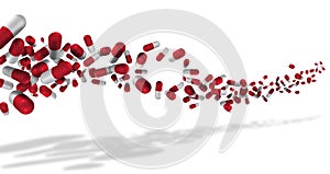 Colored pills and capsule on white background photo