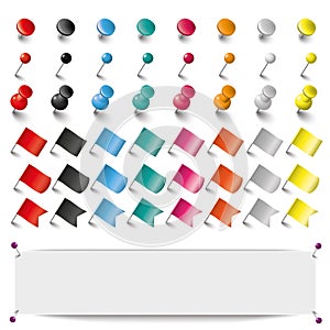 Colored Pins Flags Tacks Set Banner