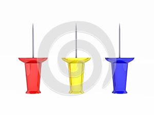 Colored pins without shadow on white background 3d