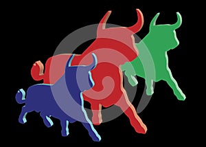 Colored plastic bulls photo