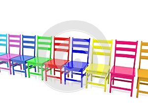 Colored plastic chairs in one row