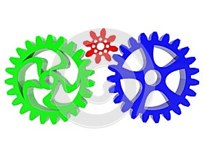 Colored plastic gears connected to each other