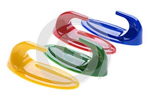 Colored plastic hook on white