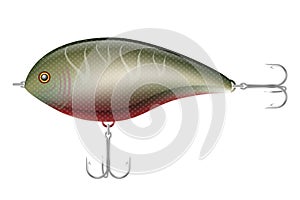 Colored plastic wobbler with a triple hook for catching fish vector illustration