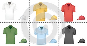 Colored polo shirts with caps.