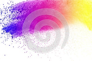 Colored powder explosion. Colored dust splatted.