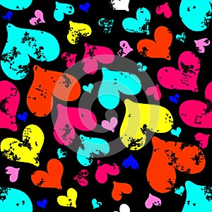 Colored psychedelic hearts on Valentine's Day seamless pattern