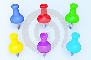 colored pushpin, Realistic 3d push pins pinned in different angles isolated on white