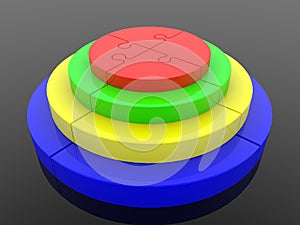 Colored puzzle pyramid on a black