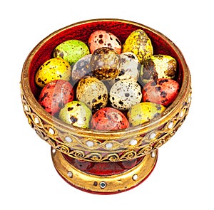 Colored quail eggs (little bird eggs) in Lanna tray