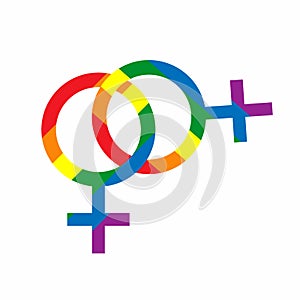 Colored rainbow lesbian symbol on a white background