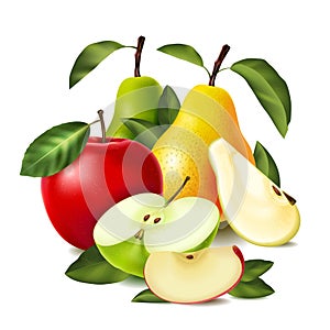 Colored Realistic Pear Apple Composition