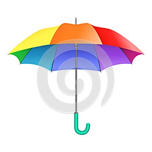 Colored realistic umbrella. Open umbrella in rainbow colors