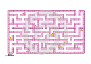 Colored rectangular labyrinth. Help the mouse to collect all the cheese. Game for kids. Puzzle for children. Maze conundrum. Flat