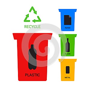 Colored recycle containers ecological illustration, vector