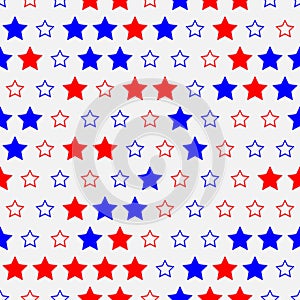 Colored red and blue stars on white seamless pattern background