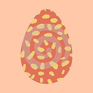 Colored red Easter egg vector illustration. Modern textured egg shape decorated with hand painted yellow brush strokes