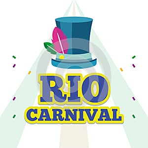 Colored rio de janeiro carnival poster with hat and feathers Vector