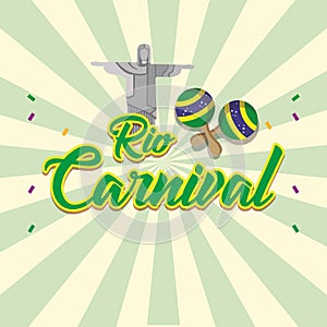 Colored rio de janeiro carnival poster with maracas and landmark Vector