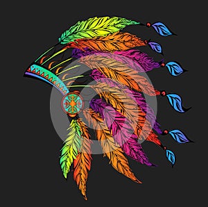 Colored roach.Indian feather headdress of eagle