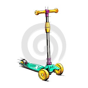 Colored roller scooter for children. Balance the bike. Eco- transport.