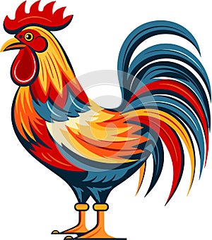 A colored Rooster. Vector illustration of the cock. A bright colorful rooster as icon logo template