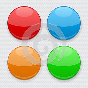 Colored round buttons. Web 3d icons on gray background