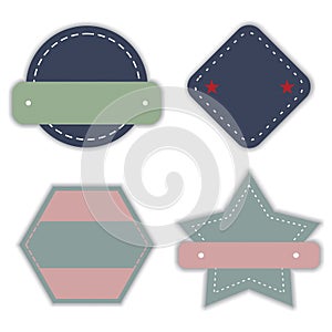 Colored, round, star and diamond shaped banners with copy space for promotions on a white background