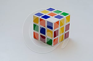 colored rubik`s cube on a whitw background