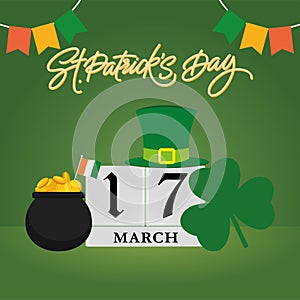 Colored saint patrick day template with elfish objects and clover Vector