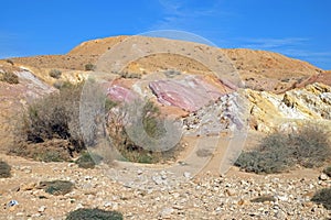 Colored sands in the crater of Makhtesh Katan in Israel photo