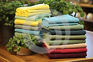 Colored sauna towels, spa items, aromatics for relaxation, comfort