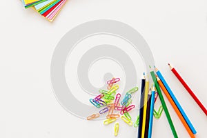 Colored school objects with white background