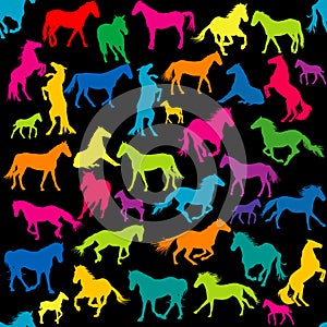 Colored seamless with horses silhouettes