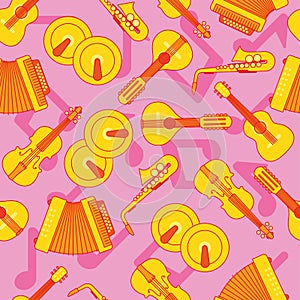 Colored seamless pattern background with musical instruments Vector
