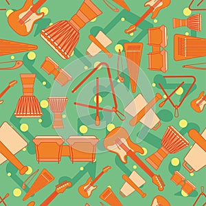 Colored seamless pattern background with musical instruments Vector