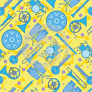 Colored seamless pattern background with musical instruments Vector