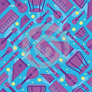 Colored seamless pattern background with musical instruments Vector