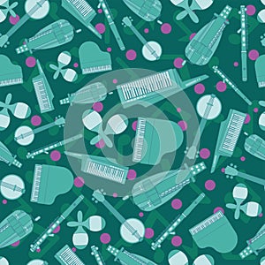 Colored seamless pattern background with musical instruments Vector