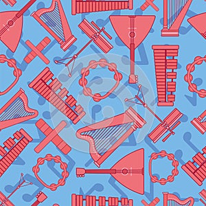 Colored seamless pattern background with musical instruments Vector