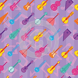 Colored seamless pattern background with musical instruments Vector