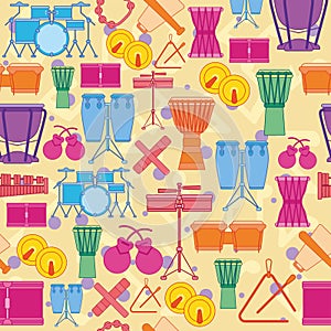Colored seamless pattern background with musical instruments Vector
