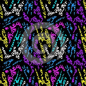 Colored seamless pattern on black background graffiti