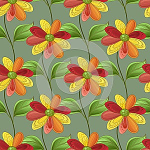 Colored Seamless Pattern with Floral Motifs