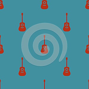Colored seamless pattern with guitars on a blue background vector illustration