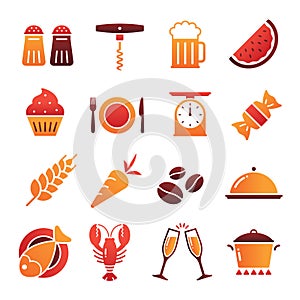 Colored Shaded Food Icons Collection