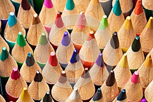 Colored sharpener pencils. Macro shot of many color pencils.